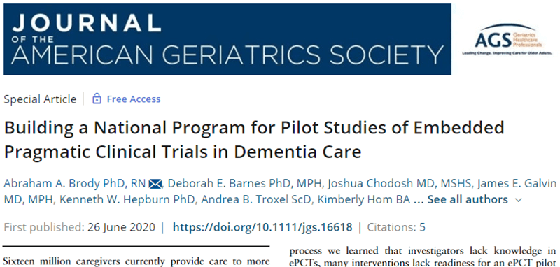JAGS Special Issue: Building a National Program for Pilot Studies of Embedded Pragmatic Clinical Trials in Dementia Care