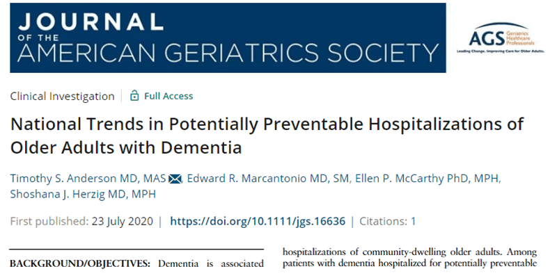 JAGS article studies national trends in potentially preventable hospitalizations of older adults with dementia