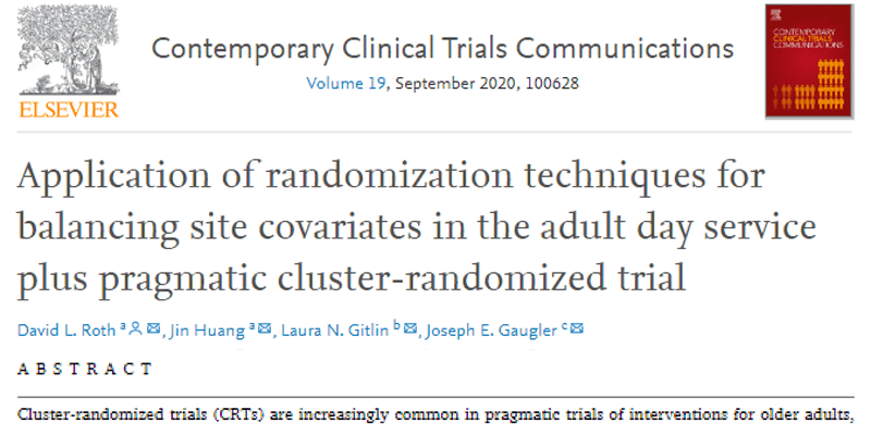 Gitlin and Gaugler contribute to "Application of randomization techniques for balancing site covariates in the adult day service plus pragmatic cluster-randomized trial"