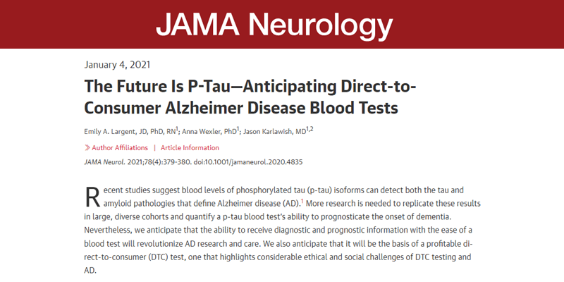 Largent and Karlawish authors on a publication discussing the future of p-Tau and Alzheimer's disease blood tests
