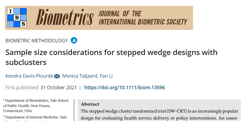 IMPACT members publish article on sample size considerations for stepped wedge designs with subclusters