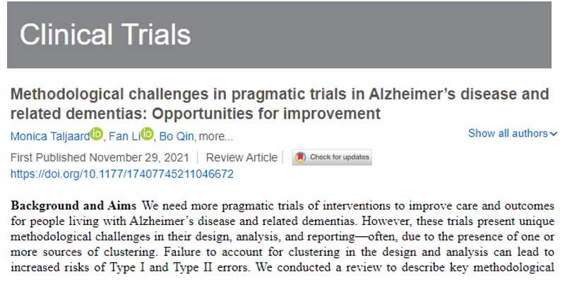 IMPACT members address methodological challenges in pragmatic trials in Alzheimer’s disease and related dementias in new journal article
