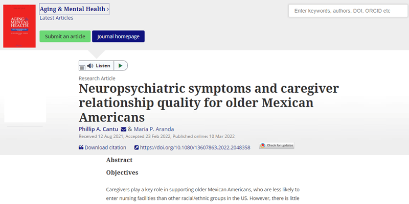 Aranda co-authors article examining how neuropsychiatric symptoms can affect caregiver relationships in Mexican Americans