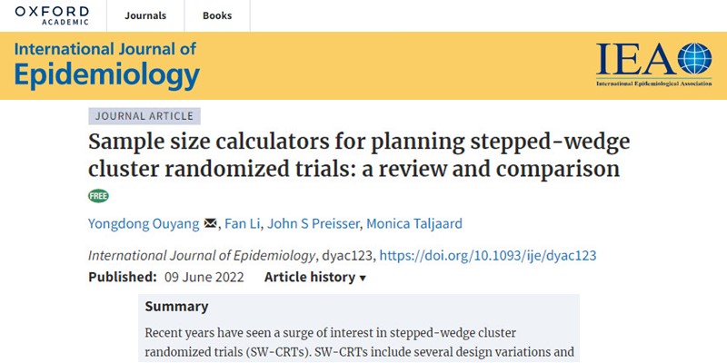 Li and Talijaard co-author article on sample size calculators for planning stepped-wedge cluster randomized trials