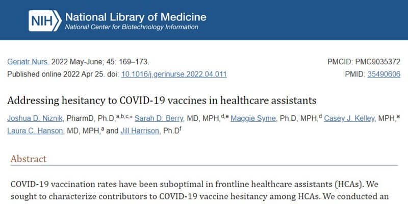 IMPACT members co-author study of COVID-19 vaccine hesitancy in healthcare assistants