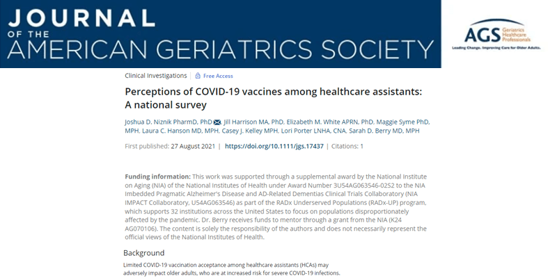 IMPACT members co-author publication analyzing a national survey of perceptions of COVID-19 vaccines among healthcare assistants