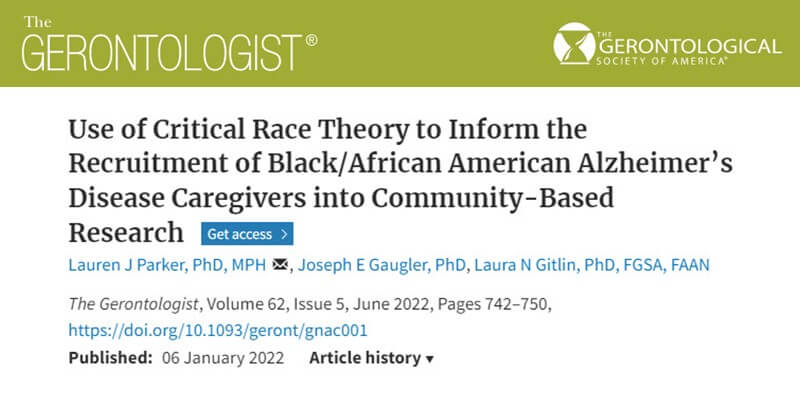 Gaugler and Gitlin co-author article exploring how Critical Race Theory can be used in recruitment of Black participants in ADRD research