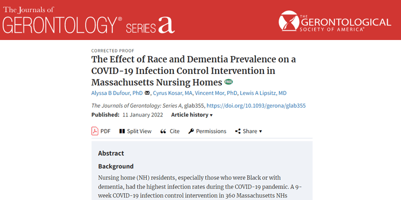 Mor co-authors article examining the effect of race and dementia prevalence on COVID-19 infection control in nursing homes