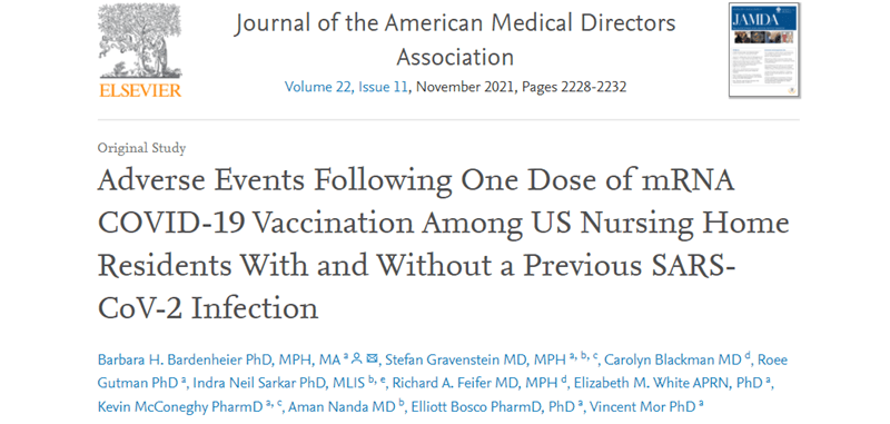 Gutman and Mor co-author article comparing adverse events follow one dose of COVID-19 vaccination among nursing home residents