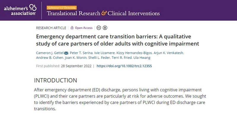 IMPACT members find critical barriers among care partners and older adults with cognitive impairment during emergency department care transitions