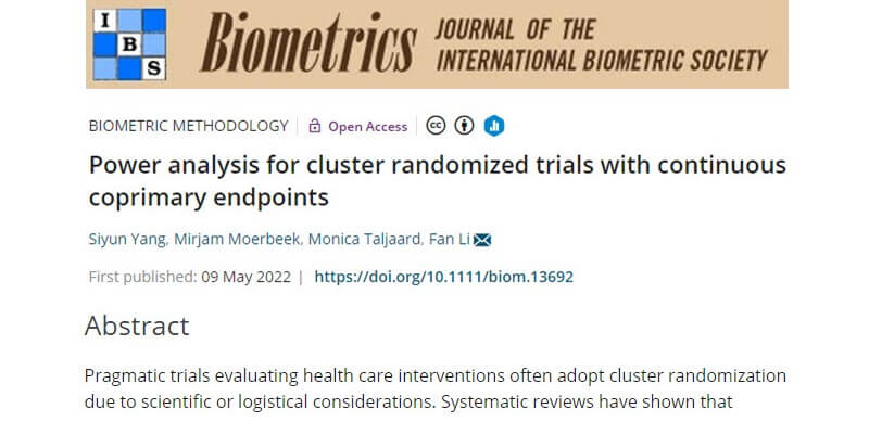 Taljaard and Li co-author article on power analysis for cluster randomized trials with continuous coprimary endpoints