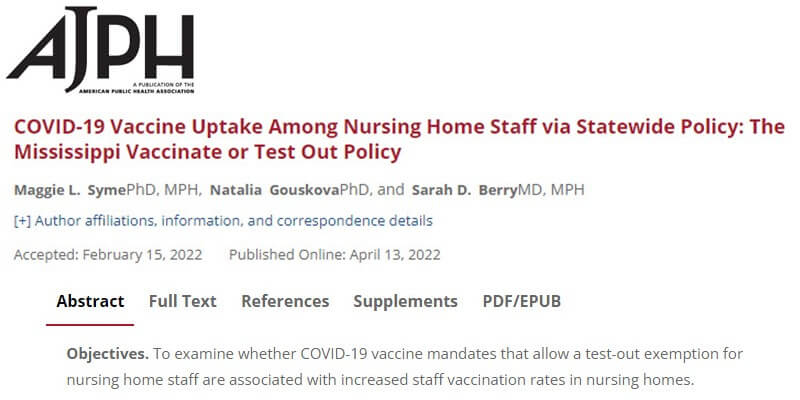 Berry co-authors AJPH article examining COVID-19 vaccine mandates for nursing home staff in Mississippi