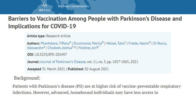 Chodosh co-authors study of barriers and facilitators to vaccination for people with Parkinson’s Disease