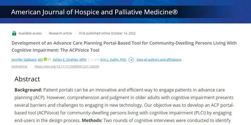 Gabbard lead author on article examining engaging end users in design of patient portal advance care planning