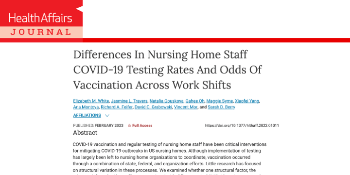 IMPACT-C investigators find COVID-19 testing and vaccination differences across nursing home staff shifts