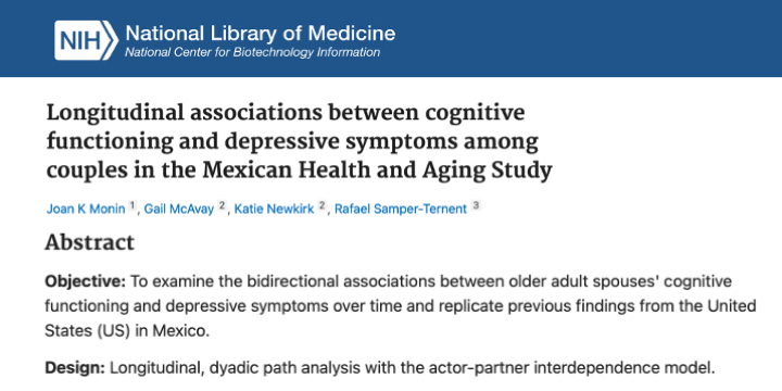 IMPACT members publish results of study on aging couples’ cognition and depressive symptoms over time