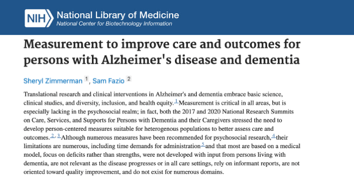 Fazio and Zimmerman author editorial on importance to developing dementia outcome measures