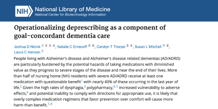 Niznik and co-authors examine deprescribing medications for those with dementia near the end of life