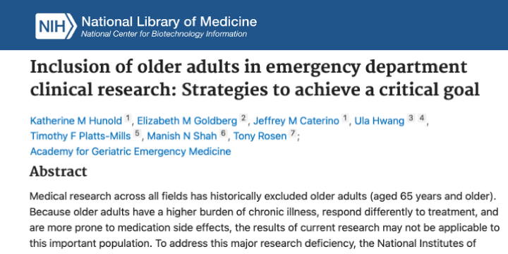 Hwang among authors considering how to include older adults in emergency department research