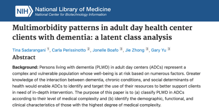 Authors help identify levels of medical complexity for patients living with dementia in adult day centers