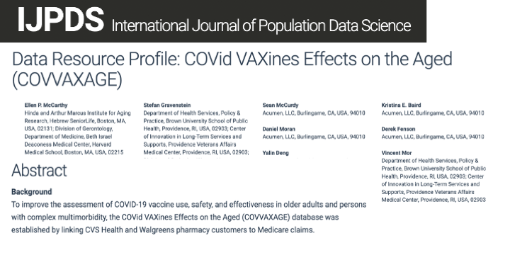 Supplemental NIA IMPACT study with pharmacies results in national database of older adult COVID-19 vaccine data
