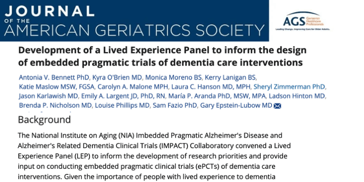 New article highlights how IMPACT Lived Experience Panel contributes to improving ePCTs in dementia care
