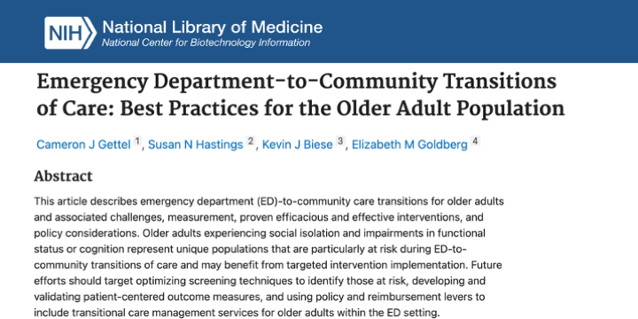 Article explores how to protect older adults while transitioning from emergency department to community care