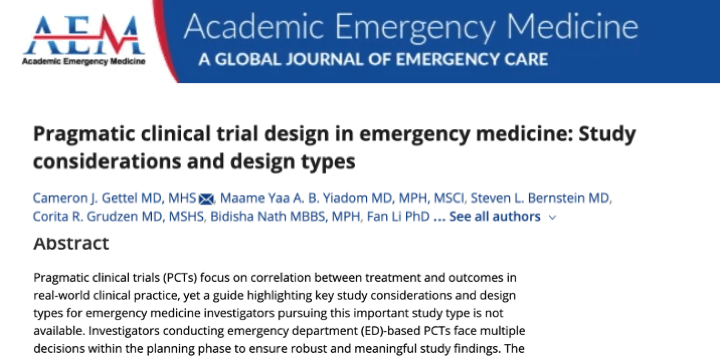Pragmatic clinical trial design in emergency medicine: Study considerations and design types