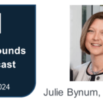 Graphic with headshot of Dr. Julie Bynum from the shoulders up, next to the words "Grand Rounds & Podcast March 2024"