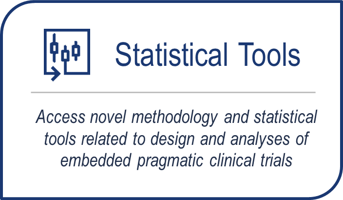 mobile version with icon and the words Statistical Tools: access novel methodology and statistical tools related to design and analyses of embedded pragmatic clinical trials