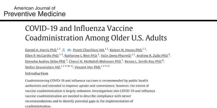 Research by team including IMPACT members Vince Mor and Ellen McCarthy explores the varied uptake of the  coadministered COVID/influenza vaccines during the pandemic