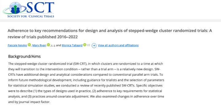 Design and Statistics core members review recent publications for adherence to key recommendations for design and analysis of stepped-wedge cluster randomized trials