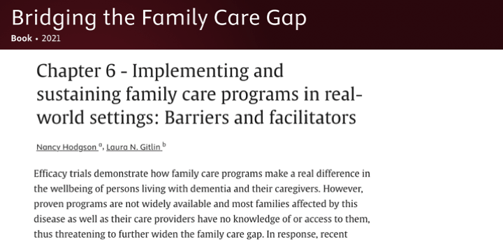 Laura Gitlin and Nancy Hodgson author chapter on family care programs