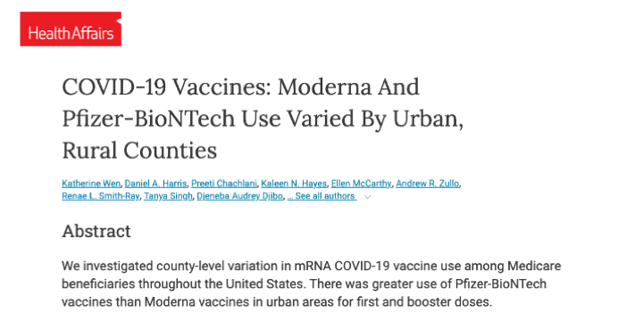 IMPACT researchers explore differences in COVID-19 vaccine brand usage by rural/urban demographics