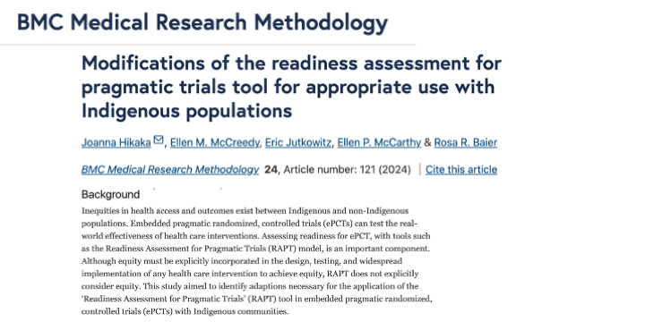 New publication on enhancing equity in health research with Indigenous communities