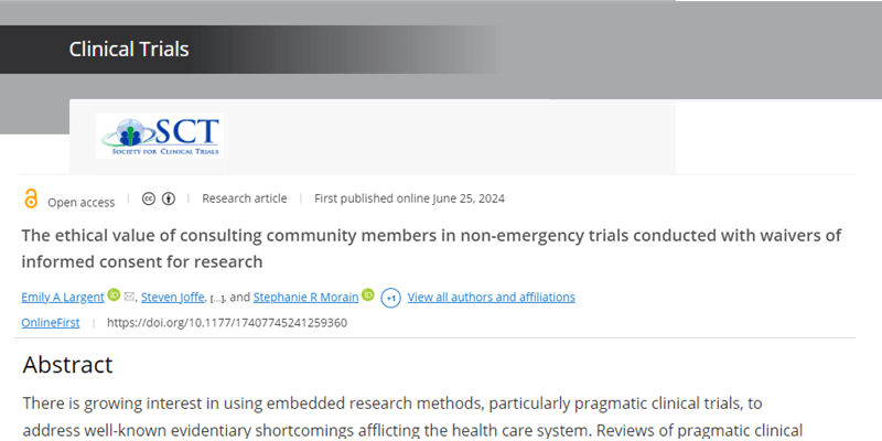 IMPACT authors examine ethical value of consulting community members in non-emergency trials with waivers of informed consent