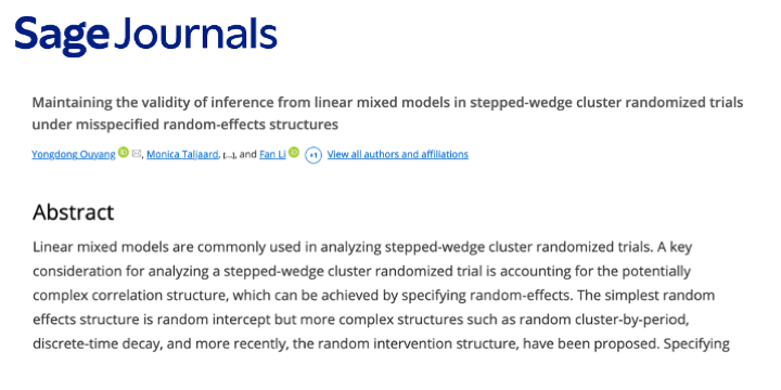 IMPACT authors review linear mixed models for stepped-wedge cluster randomized trials