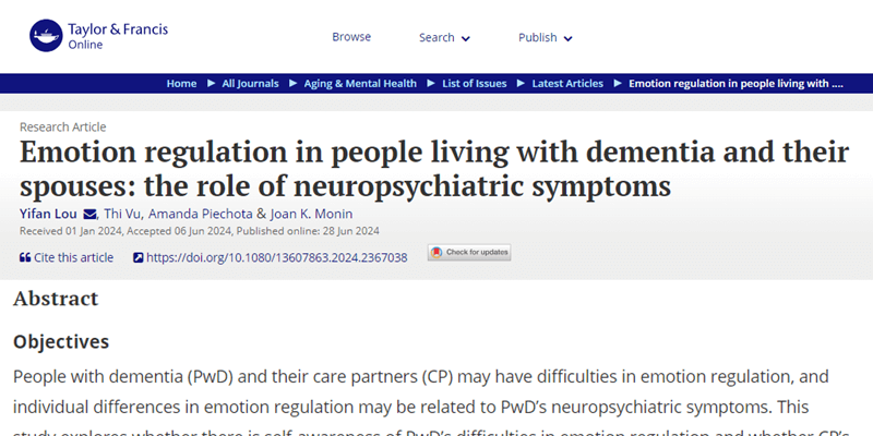 IMPACT authors examine emotion regulation in people living with dementia and their care partners