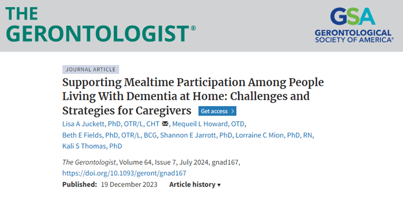 Career Development Awardee Juckett publishes article on supporting mealtime participation among community-dwelling people living with dementia