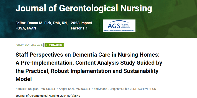 IMPACT members Douglas and Carpenter author paper on staff perspectives on dementia care in nursing homes