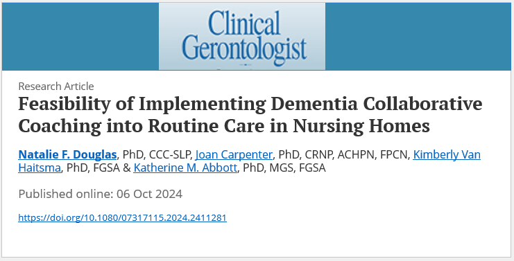 IMPACT CDA Douglas finds it is feasible to implement Dementia Collaborative Coaching into routine workflows of speech-language pathologists working in nursing homes