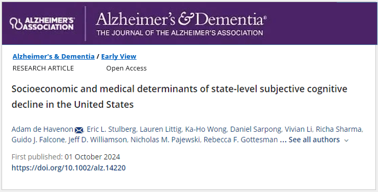 Pajewski highlights links between socioeconomic and medical determinants of subjective cognitive decline in US