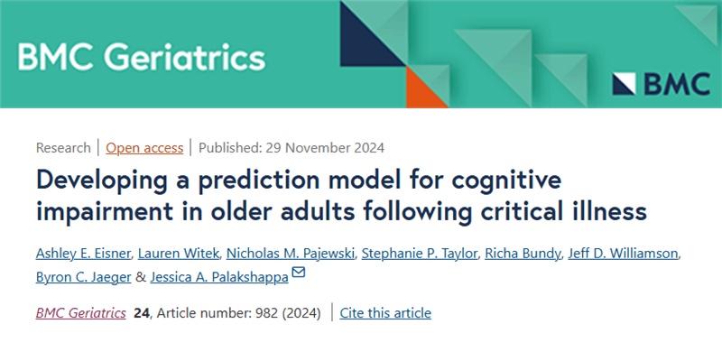 Pajewski among researchers employing a machine-learning model using electronic health data to predict cognitive impairment and dementia following an episode of critical illness